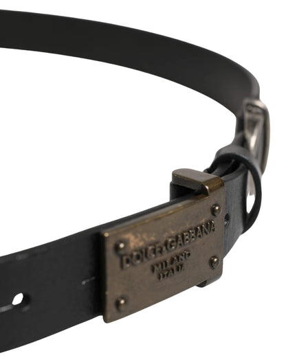 Dolce & Gabbana Men Black Classic Leather Logo Buckle Belt by Dolce & Gabbana
