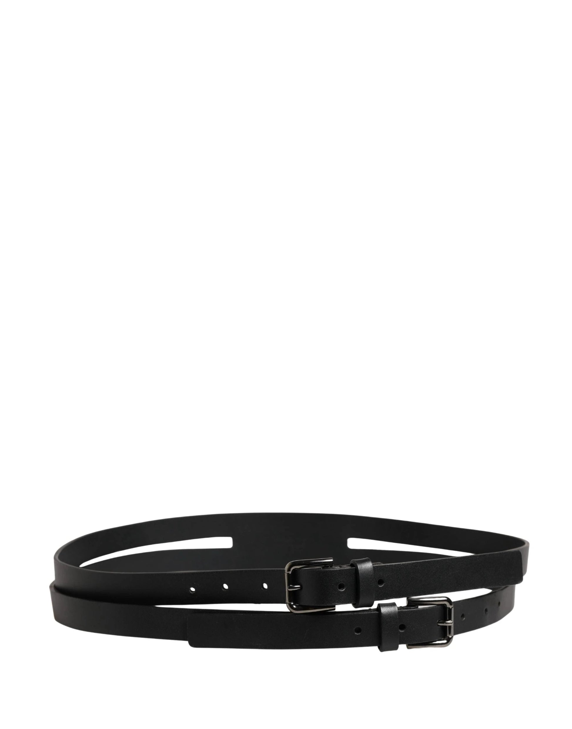 Dolce & Gabbana Black Double Strap Leather Silver Buckle Belt by Dolce & Gabbana