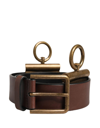 Dolce & Gabbana Men Brown Classic Leather Metal Buckle Belt by Dolce & Gabbana