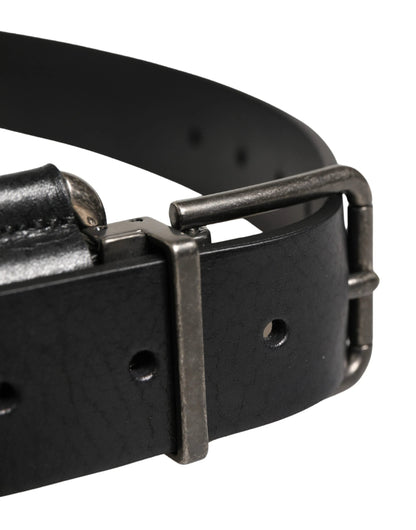 Dolce & Gabbana Black Calf Leather Silver Metal Buckle Belt by Dolce & Gabbana