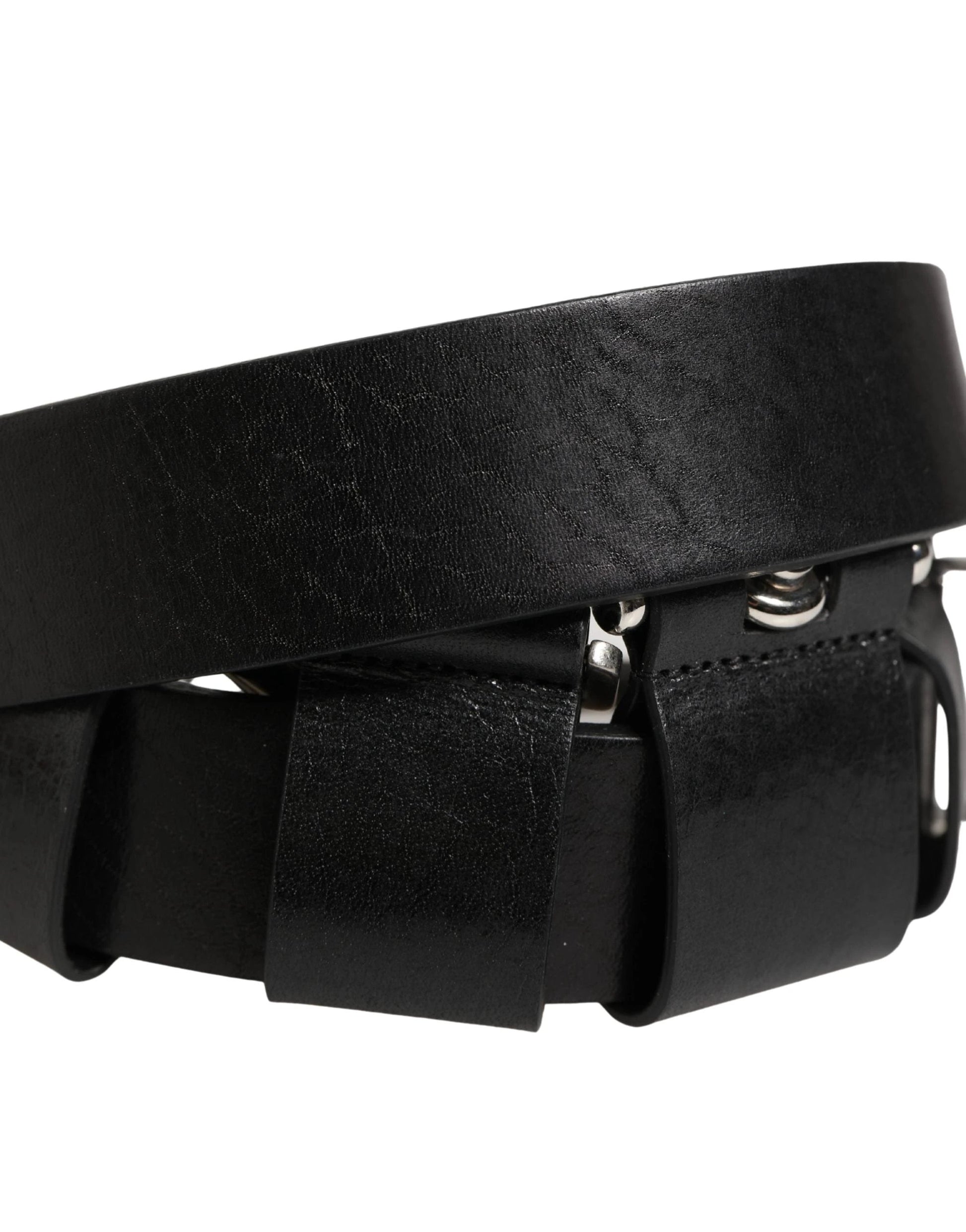 Dolce & Gabbana Black Calf Leather Silver Metal Buckle Belt by Dolce & Gabbana