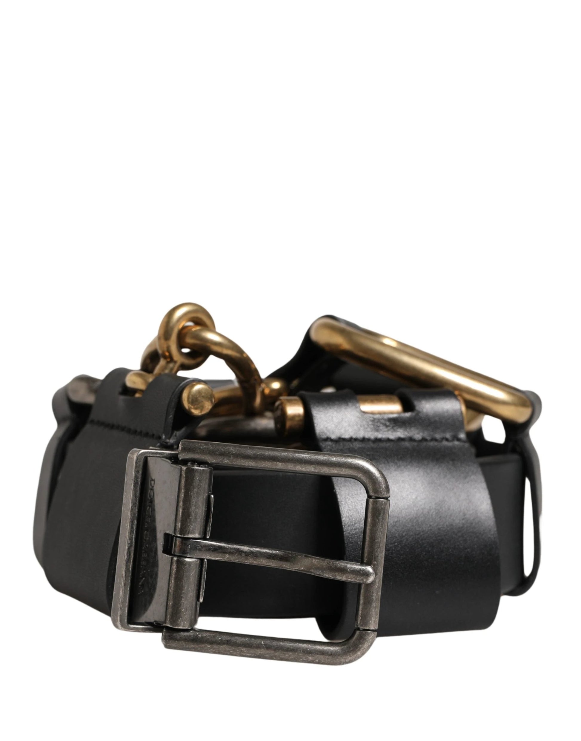 Dolce & Gabbana Men Black Classic Leather Metal Buckle Belt by Dolce & Gabbana