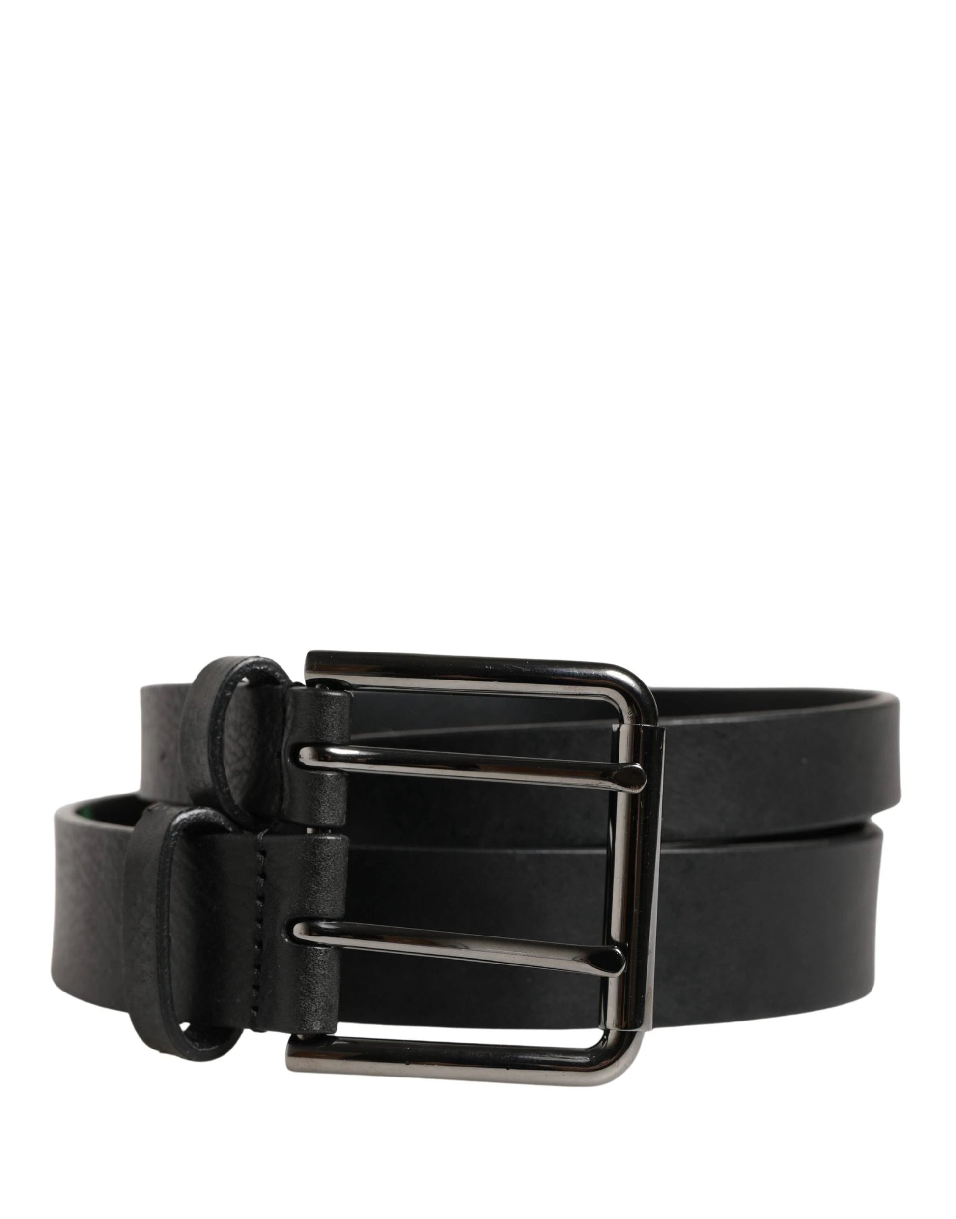 Dolce & Gabbana Black Double Strap Leather Silver Buckle Belt by Dolce & Gabbana