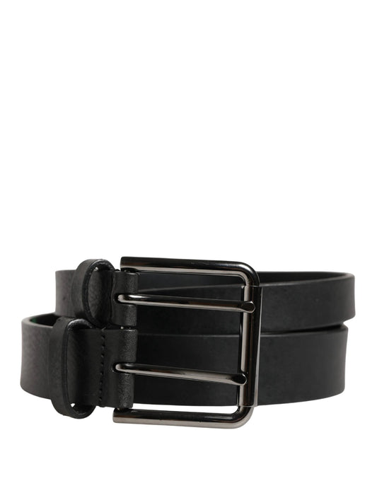 Dolce & Gabbana Black Double Strap Leather Silver Buckle Belt by Dolce & Gabbana