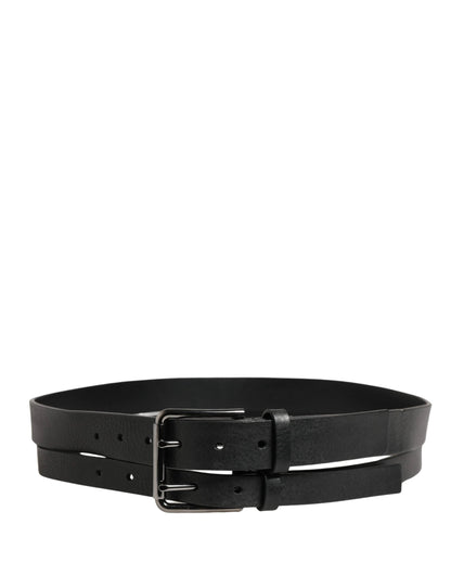 Dolce & Gabbana Black Double Strap Leather Silver Buckle Belt by Dolce & Gabbana
