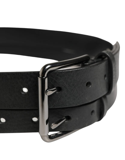 Dolce & Gabbana Black Double Strap Leather Silver Buckle Belt by Dolce & Gabbana