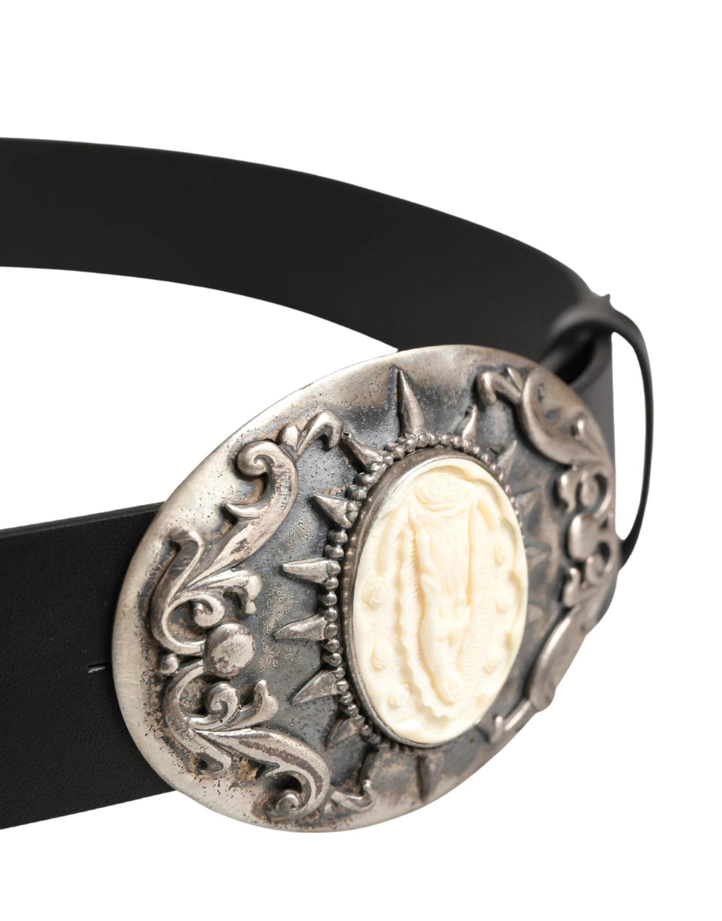Dolce & Gabbana Black Calf Leather Ornate Metal Buckle Belt by Dolce & Gabbana