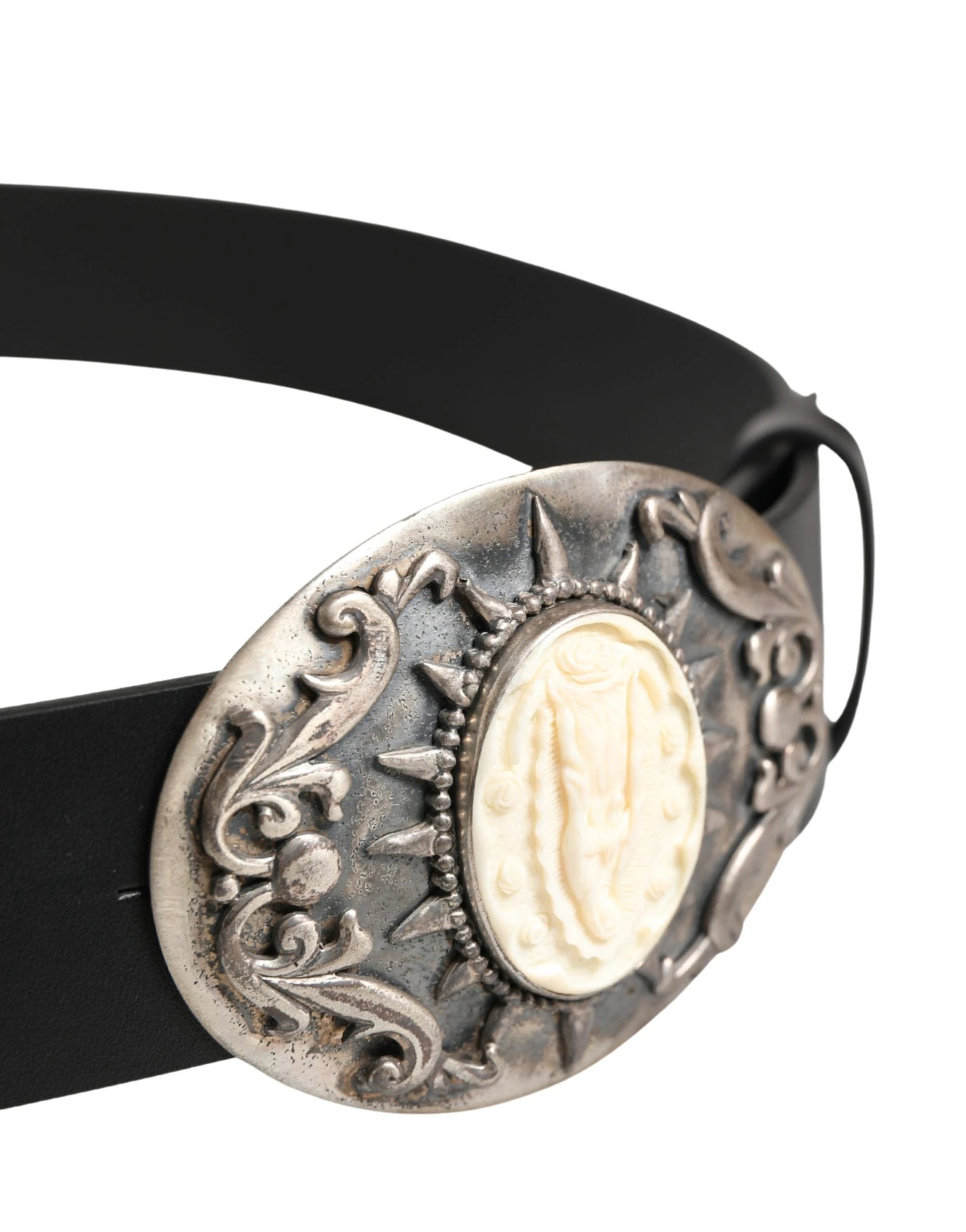 Dolce & Gabbana Black Calf Leather Ornate Metal Buckle Belt by Dolce & Gabbana