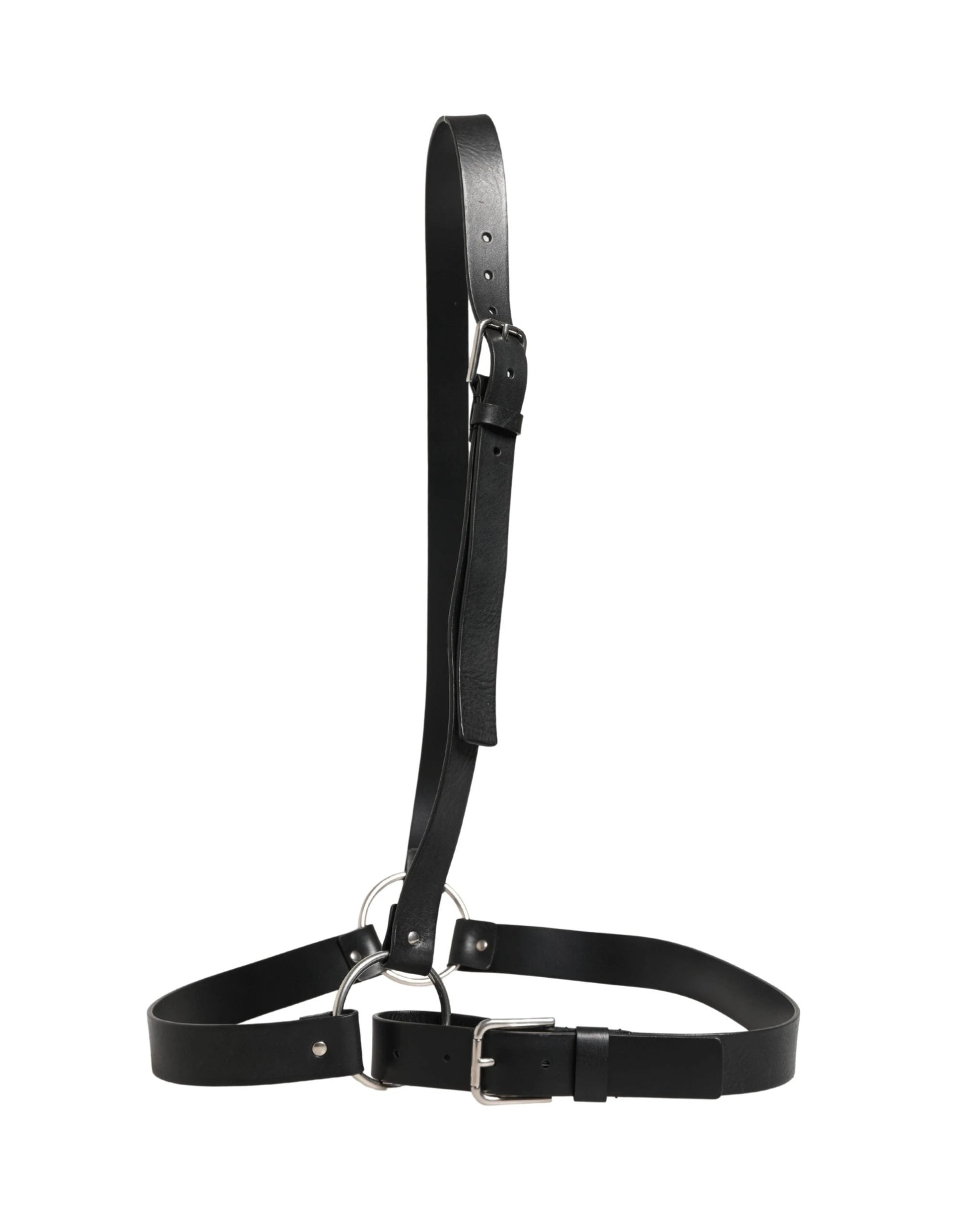 Dolce & Gabbana Black Double Strap Leather Silver Buckle Belt by Dolce & Gabbana