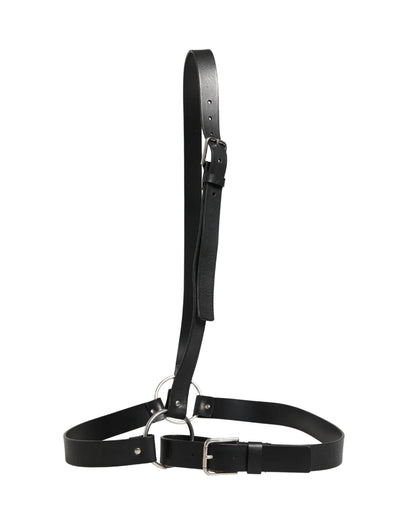 Dolce & Gabbana Black Double Strap Leather Silver Buckle Belt by Dolce & Gabbana
