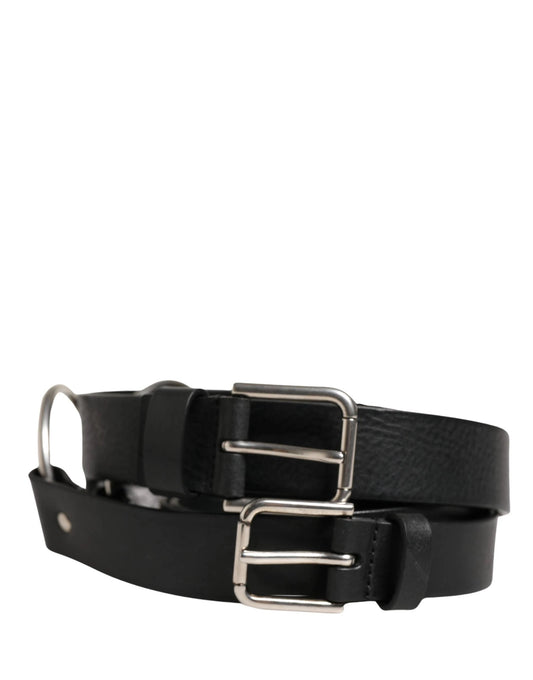Dolce & Gabbana Black Double Strap Leather Silver Buckle Belt by Dolce & Gabbana