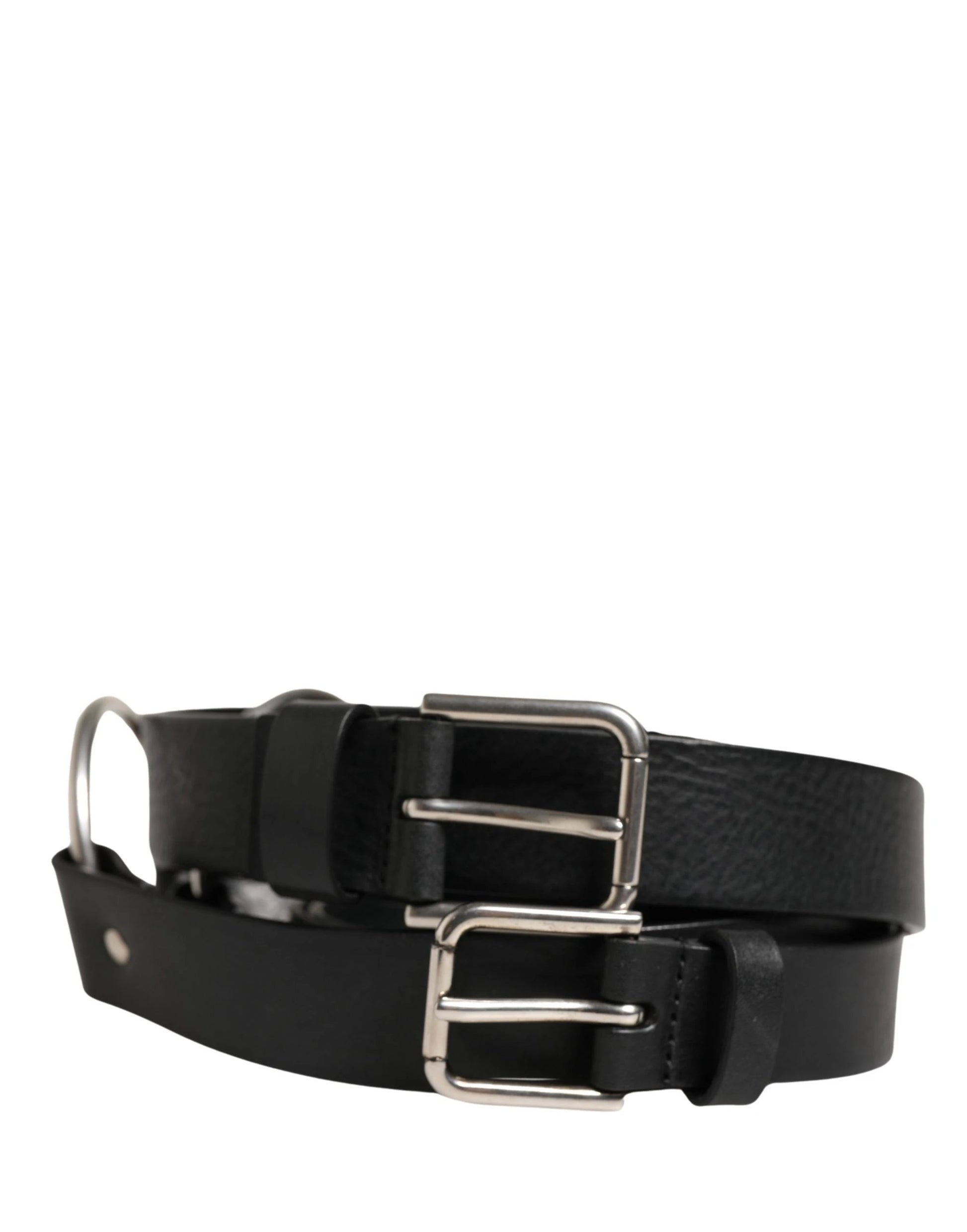 Dolce & Gabbana Black Double Strap Leather Silver Buckle Belt by Dolce & Gabbana