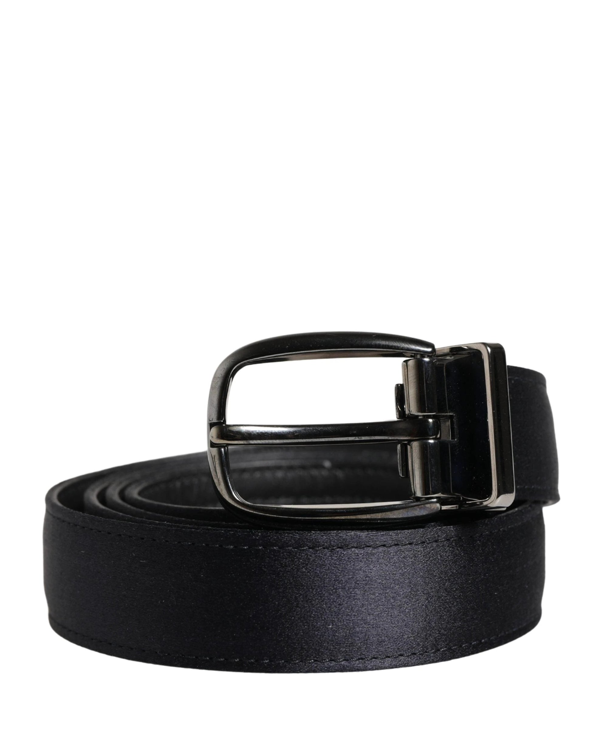 Dolce & Gabbana Men Black Classic Viscose Metal Buckle Belt by Dolce & Gabbana