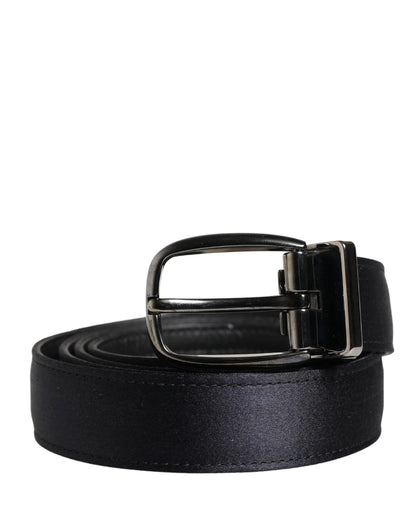 Dolce & Gabbana Men Black Classic Viscose Metal Buckle Belt by Dolce & Gabbana