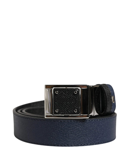 Dolce & Gabbana Men Blue Calfskin Leather Square Buckle Belt by Dolce & Gabbana