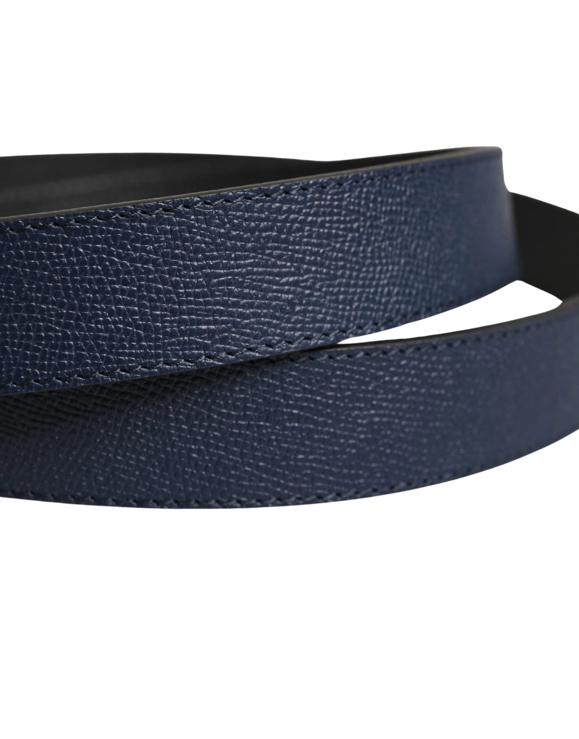 Dolce & Gabbana Men Blue Calfskin Leather Square Buckle Belt by Dolce & Gabbana