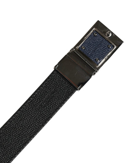 Dolce & Gabbana Men Blue Calfskin Leather Square Buckle Belt by Dolce & Gabbana