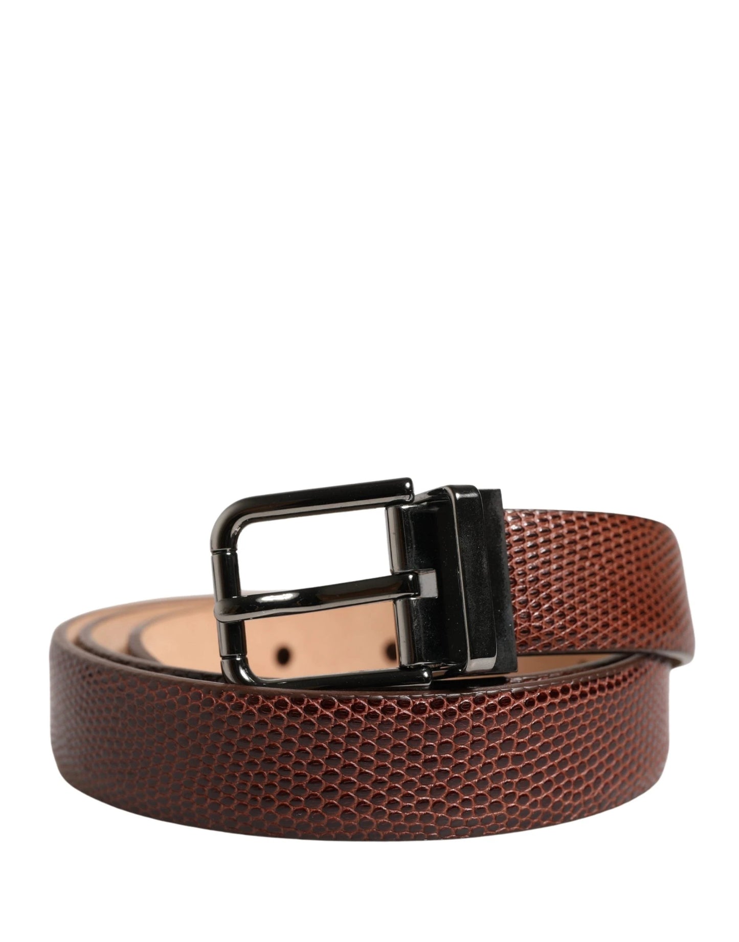 Dolce & Gabbana Men Brown Goatskin Leather Metal Buckle Belt by Dolce & Gabbana