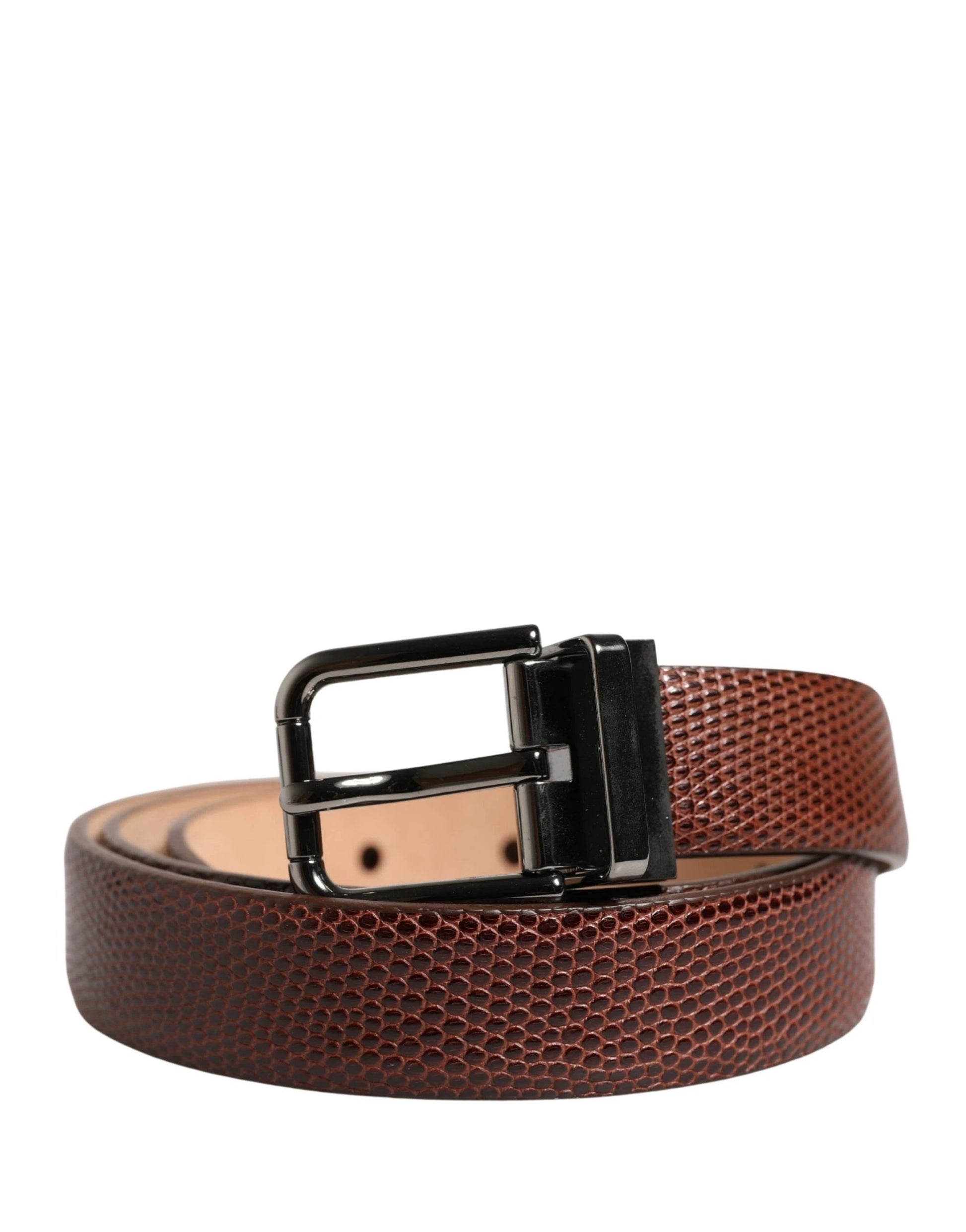 Dolce & Gabbana Men Brown Goatskin Leather Metal Buckle Belt by Dolce & Gabbana