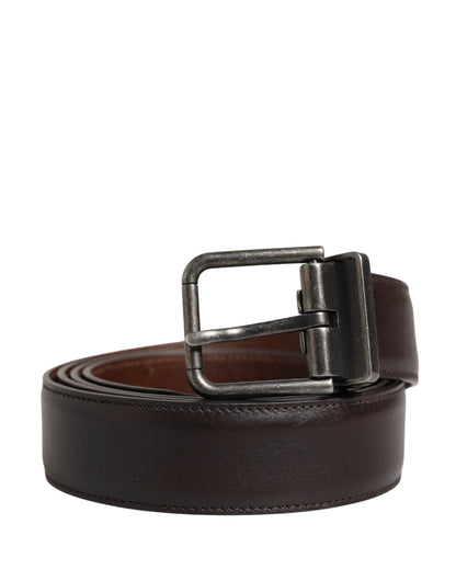 Dolce & Gabbana Men Brown Classic Leather Metal Buckle Belt by Dolce & Gabbana