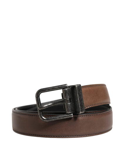 Dolce & Gabbana Men Brown Classic Leather Metal Buckle Belt by Dolce & Gabbana