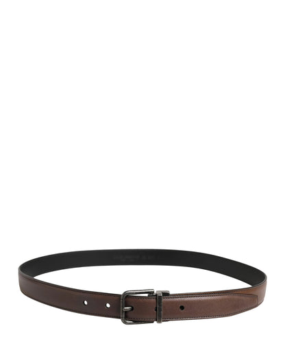 Dolce & Gabbana Men Brown Classic Leather Metal Buckle Belt by Dolce & Gabbana