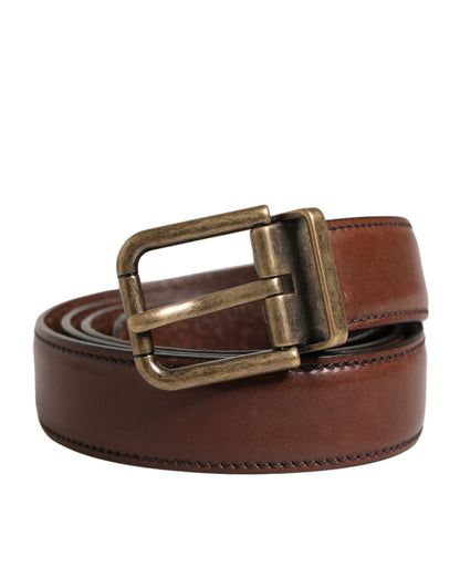 Dolce & Gabbana Men Brown Classic Leather Metal Buckle Belt by Dolce & Gabbana