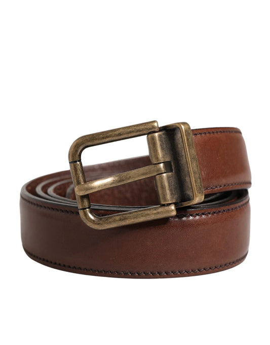 Dolce & Gabbana Men Brown Classic Leather Metal Buckle Belt by Dolce & Gabbana
