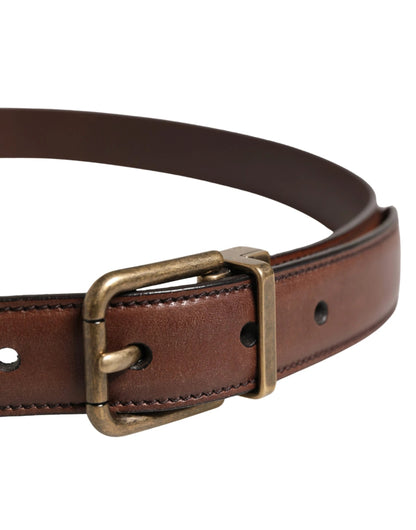 Dolce & Gabbana Men Brown Classic Leather Metal Buckle Belt by Dolce & Gabbana
