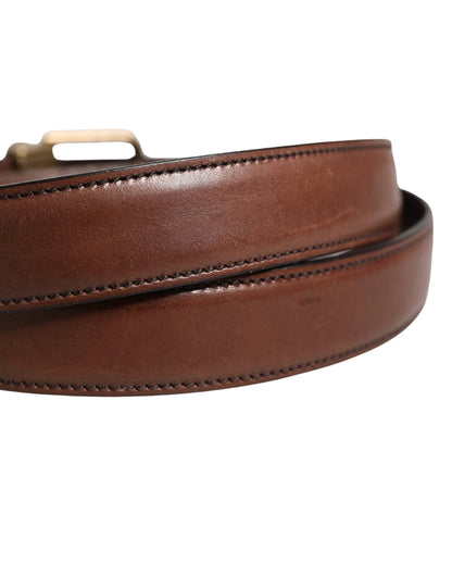 Dolce & Gabbana Men Brown Classic Leather Metal Buckle Belt by Dolce & Gabbana