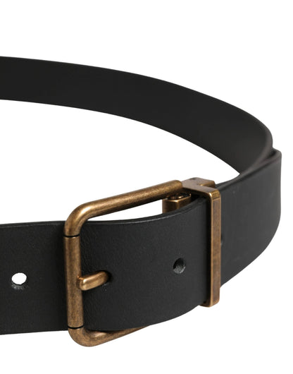 Dolce & Gabbana Men Black Classic Leather Metal Buckle Belt by Dolce & Gabbana