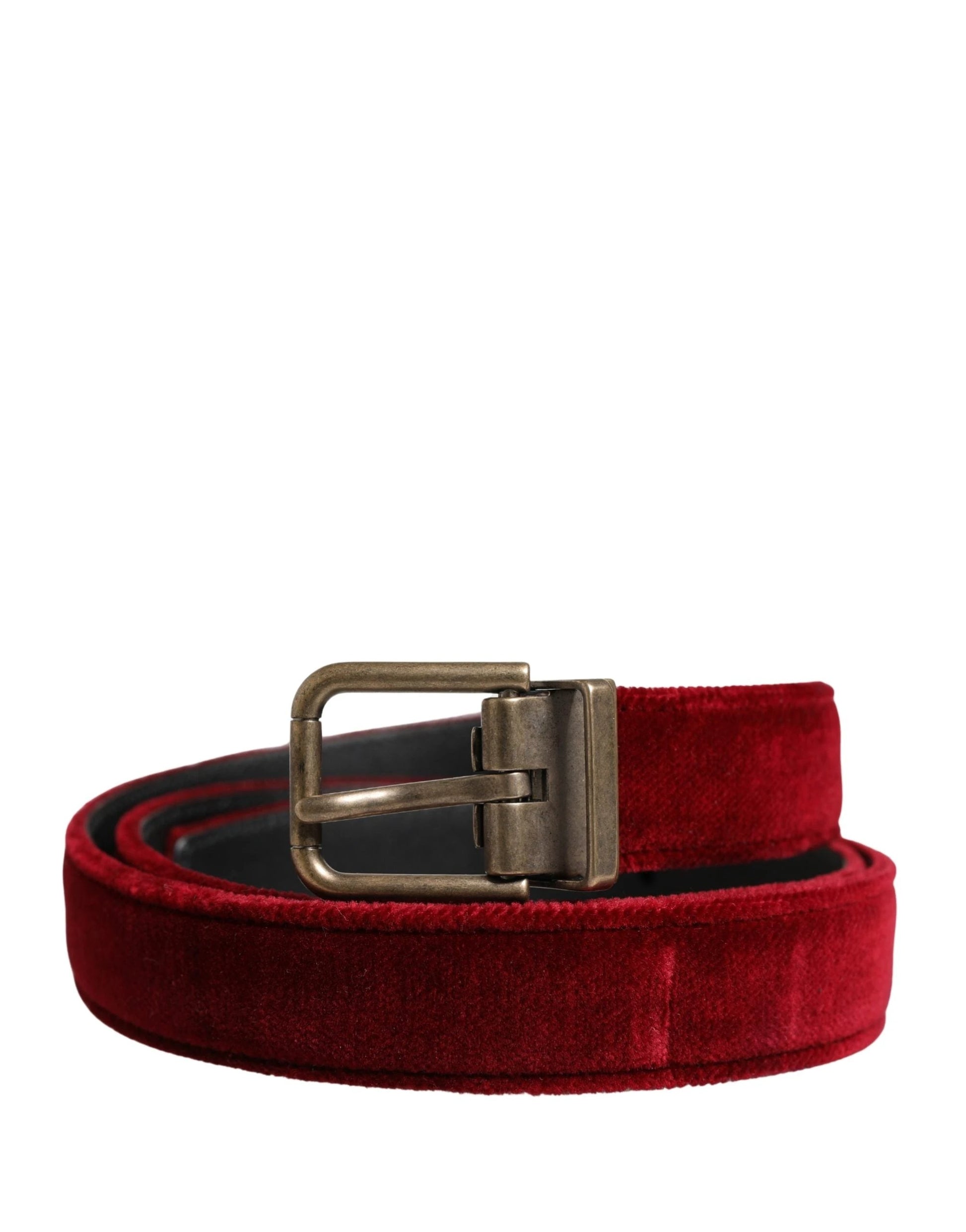 Dolce & Gabbana Men Burgundy Velvet Cotton Metal Buckle Belt by Dolce & Gabbana