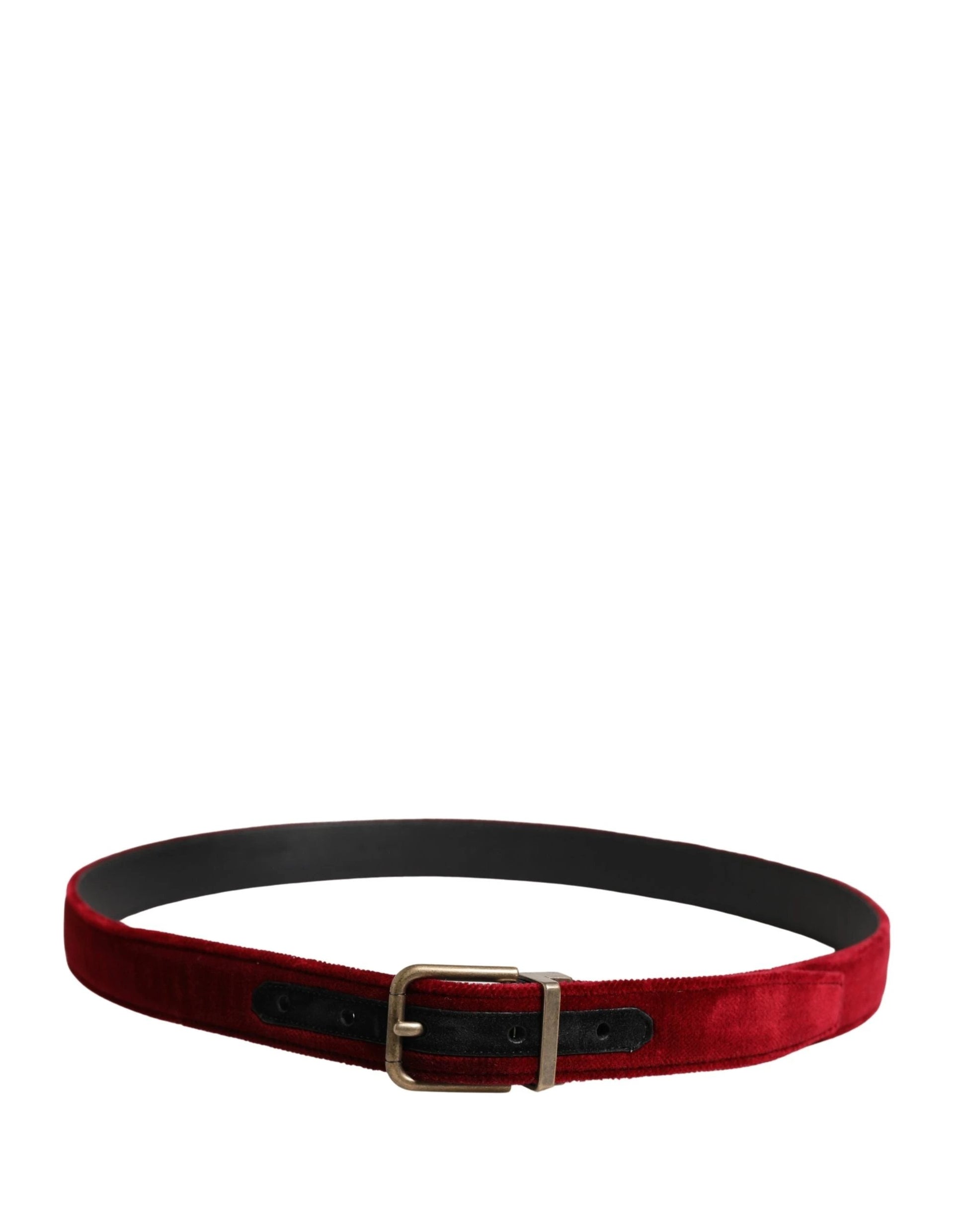 Dolce & Gabbana Men Burgundy Velvet Cotton Metal Buckle Belt by Dolce & Gabbana