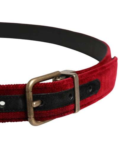 Dolce & Gabbana Men Burgundy Velvet Cotton Metal Buckle Belt by Dolce & Gabbana