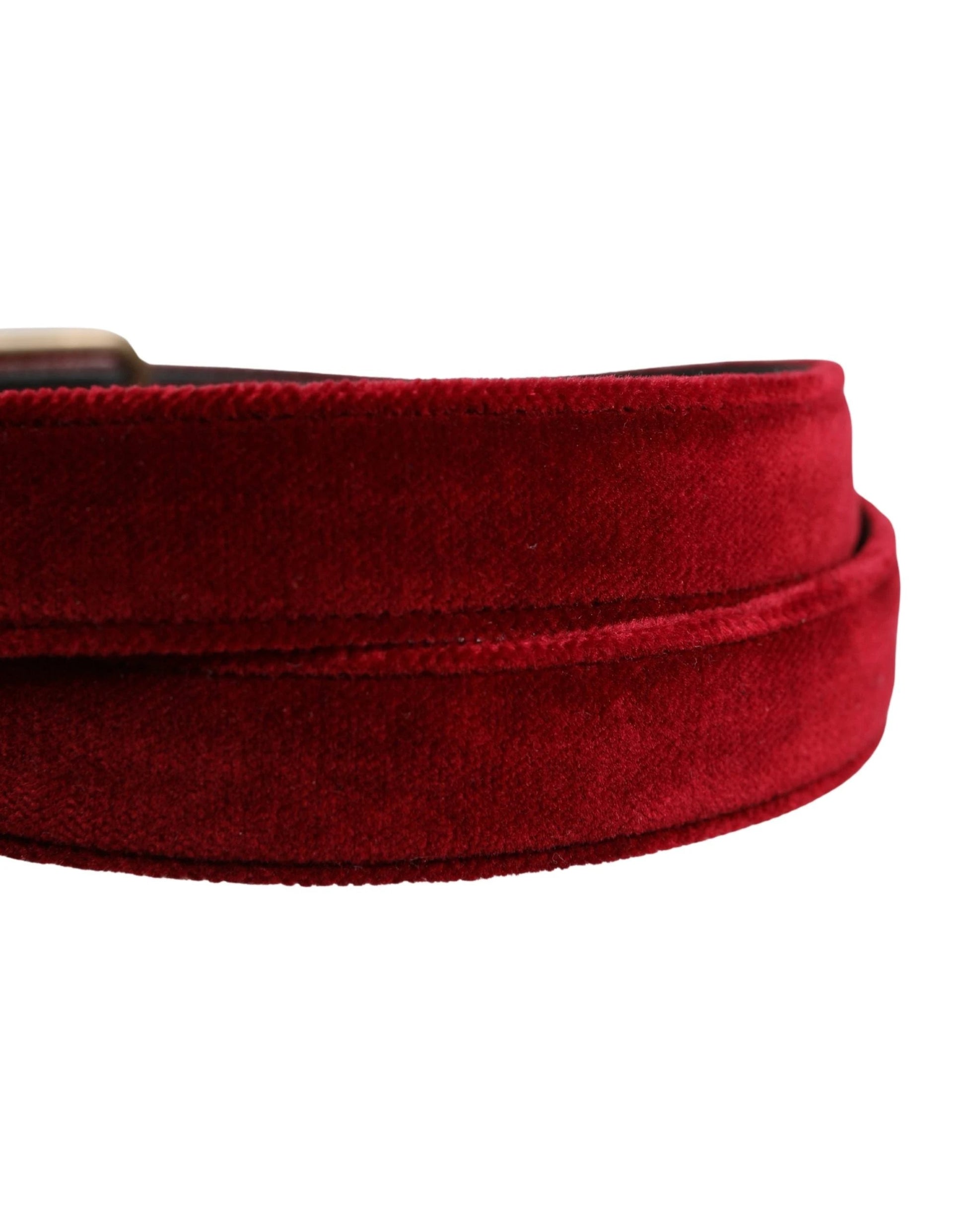Dolce & Gabbana Men Burgundy Velvet Cotton Metal Buckle Belt by Dolce & Gabbana