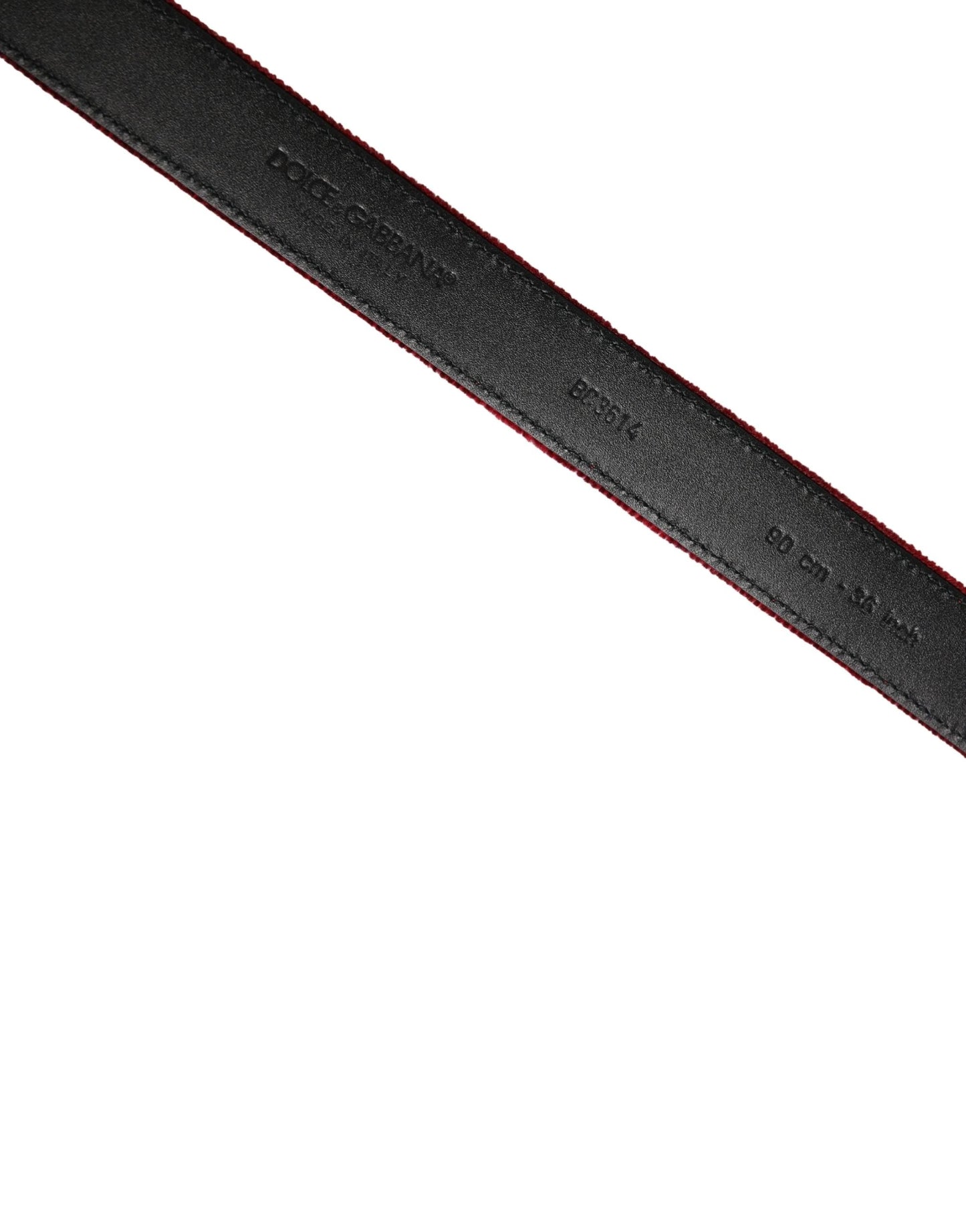 Dolce & Gabbana Men Burgundy Velvet Cotton Metal Buckle Belt by Dolce & Gabbana