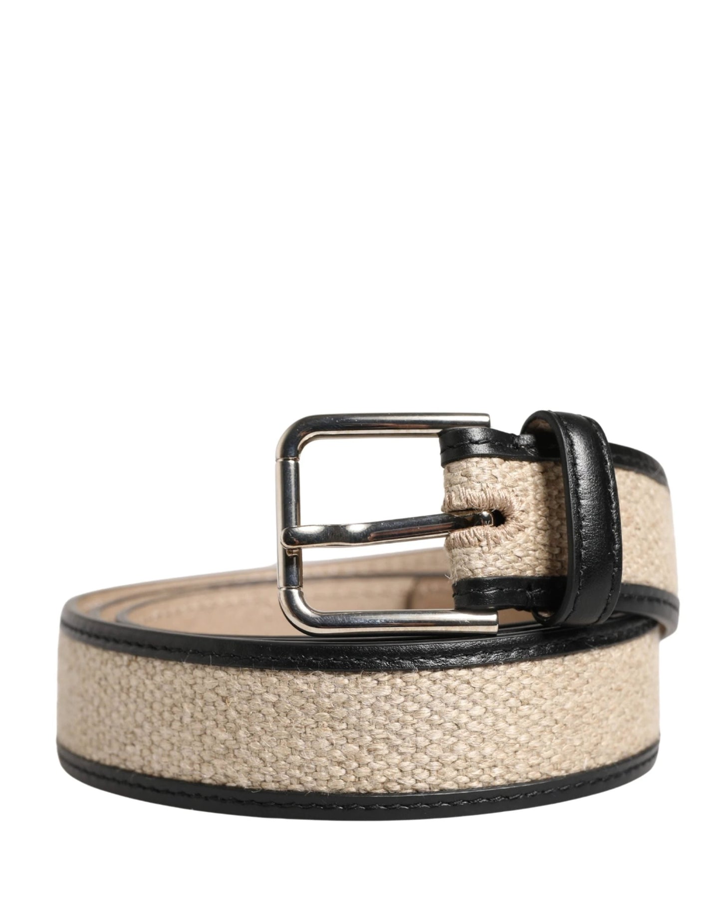 Dolce & Gabbana Men Beige Woven Leather Metal Buckle Belt by Dolce & Gabbana