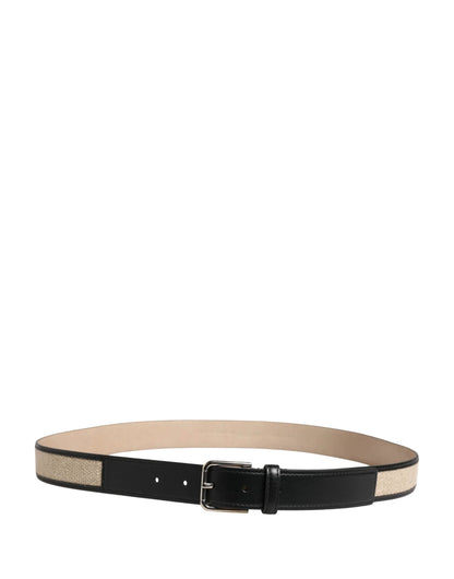 Dolce & Gabbana Men Beige Woven Leather Metal Buckle Belt by Dolce & Gabbana