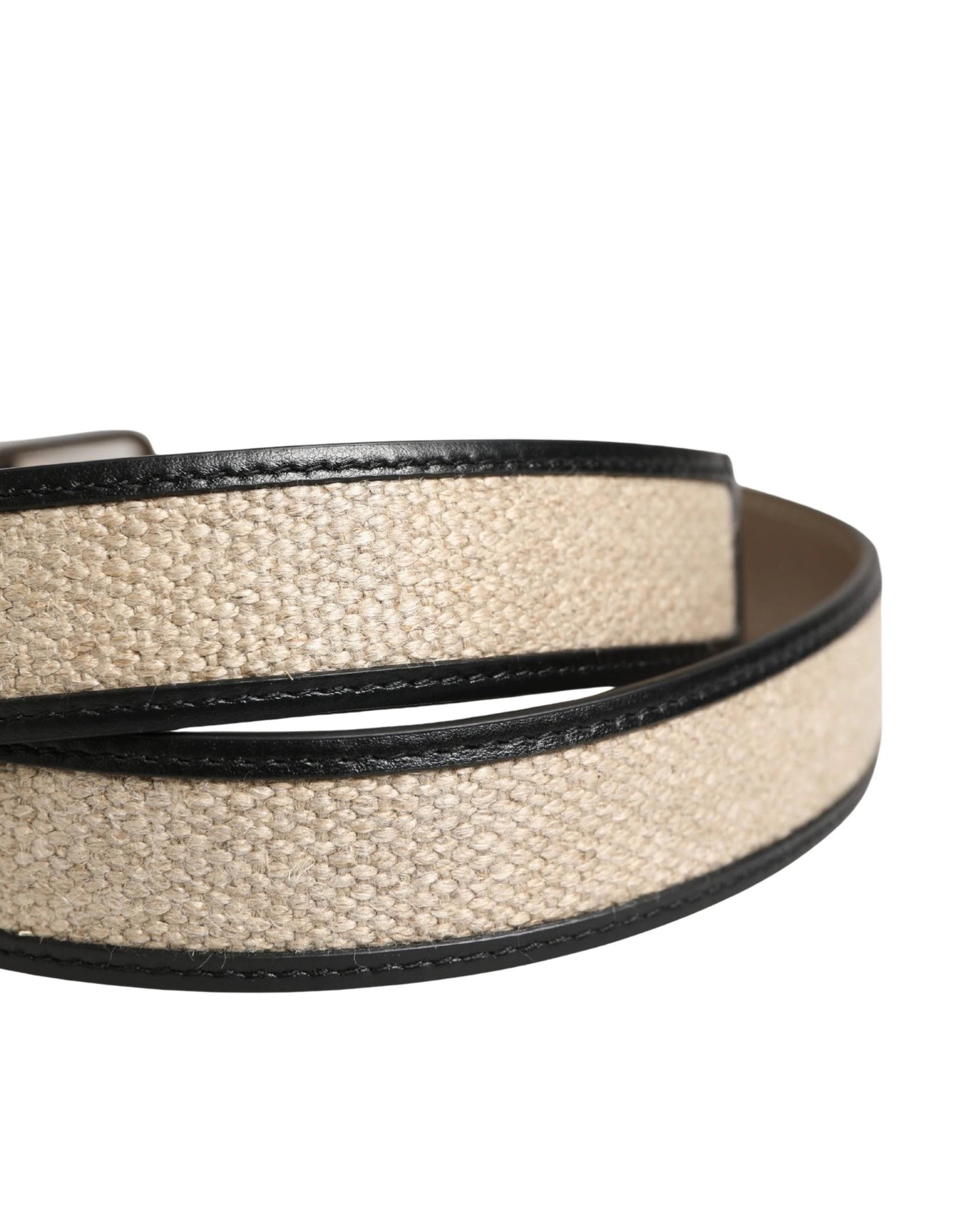 Dolce & Gabbana Men Beige Woven Leather Metal Buckle Belt by Dolce & Gabbana