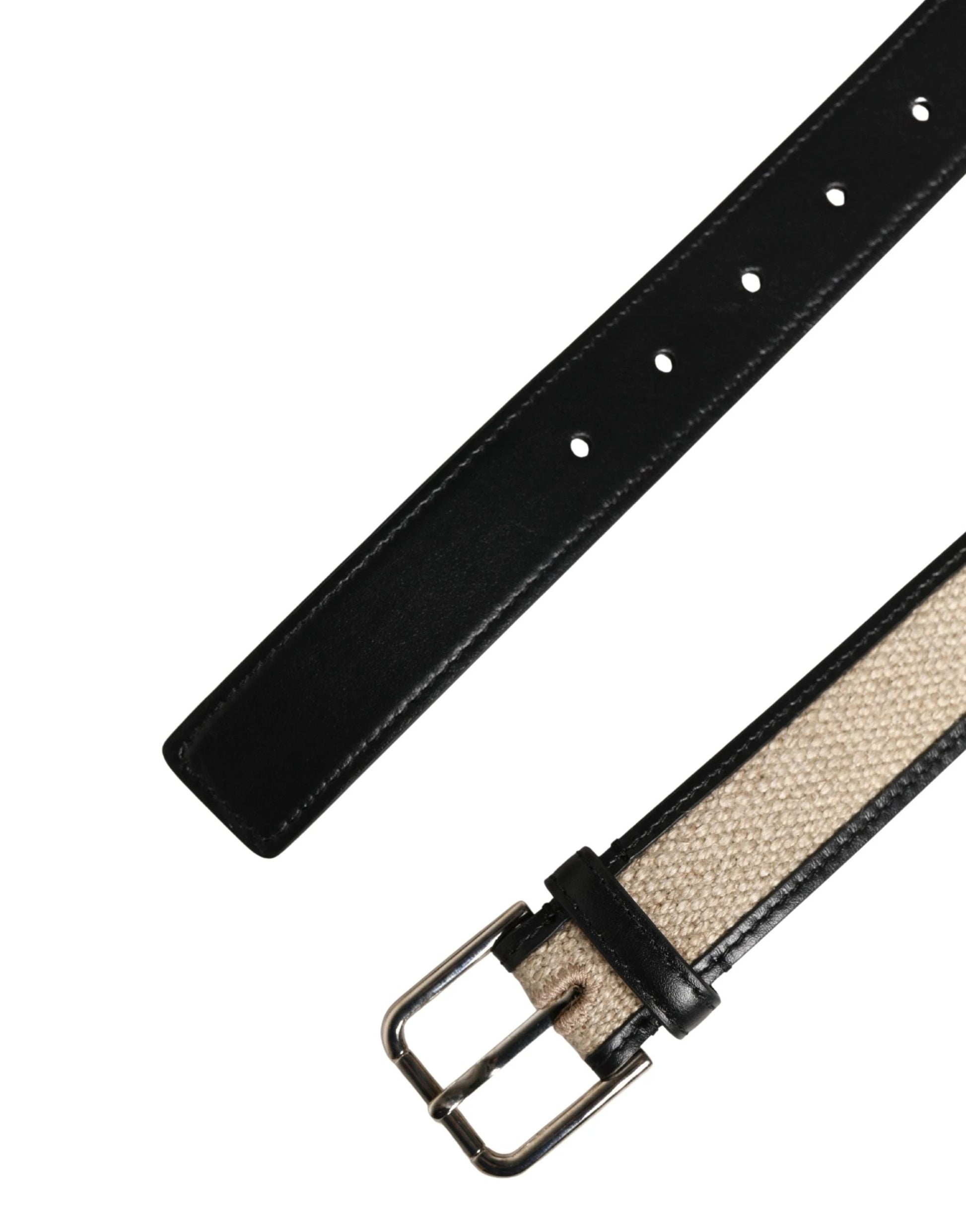 Dolce & Gabbana Men Beige Woven Leather Metal Buckle Belt by Dolce & Gabbana