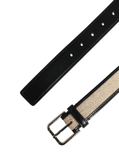 Dolce & Gabbana Men Beige Woven Leather Metal Buckle Belt by Dolce & Gabbana