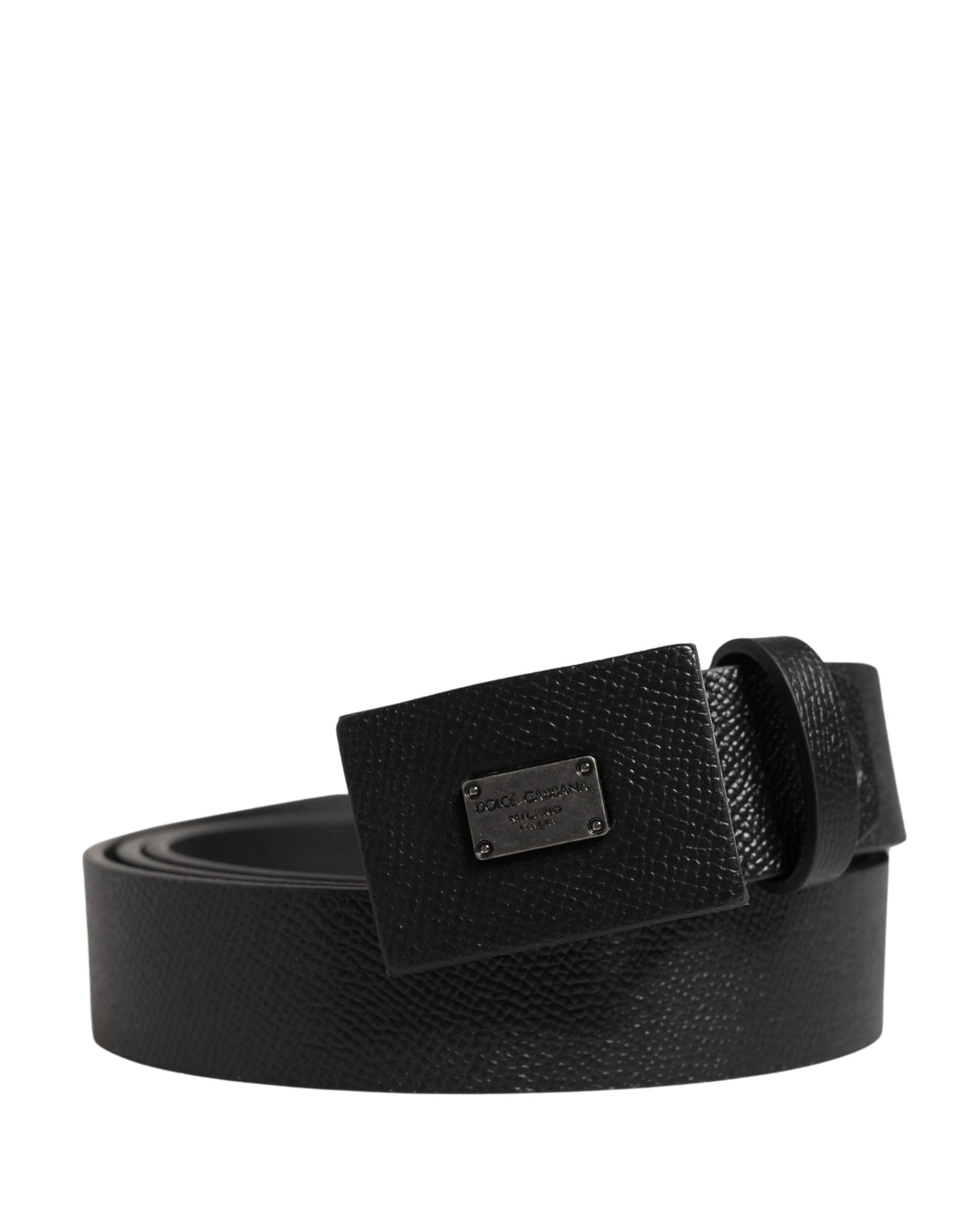 Dolce & Gabbana Men Black Calfskin Leather Square Buckle Belt by Dolce & Gabbana