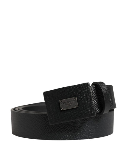 Dolce & Gabbana Men Black Calfskin Leather Square Buckle Belt by Dolce & Gabbana