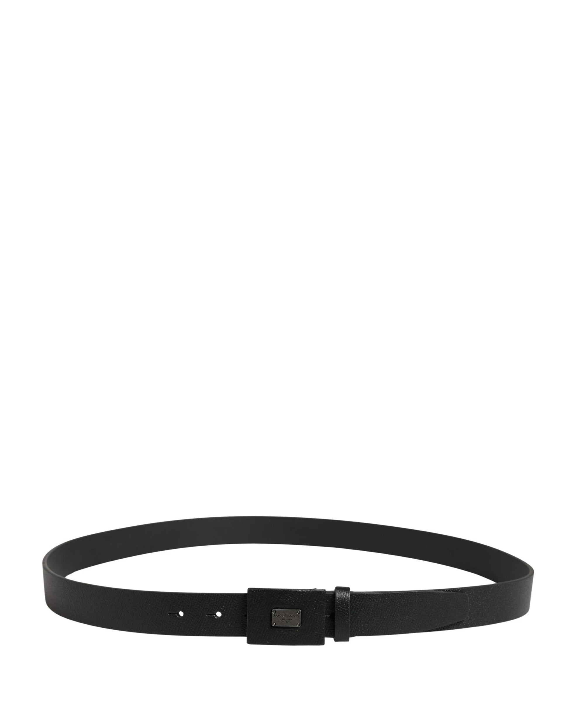 Dolce & Gabbana Men Black Calfskin Leather Square Buckle Belt by Dolce & Gabbana