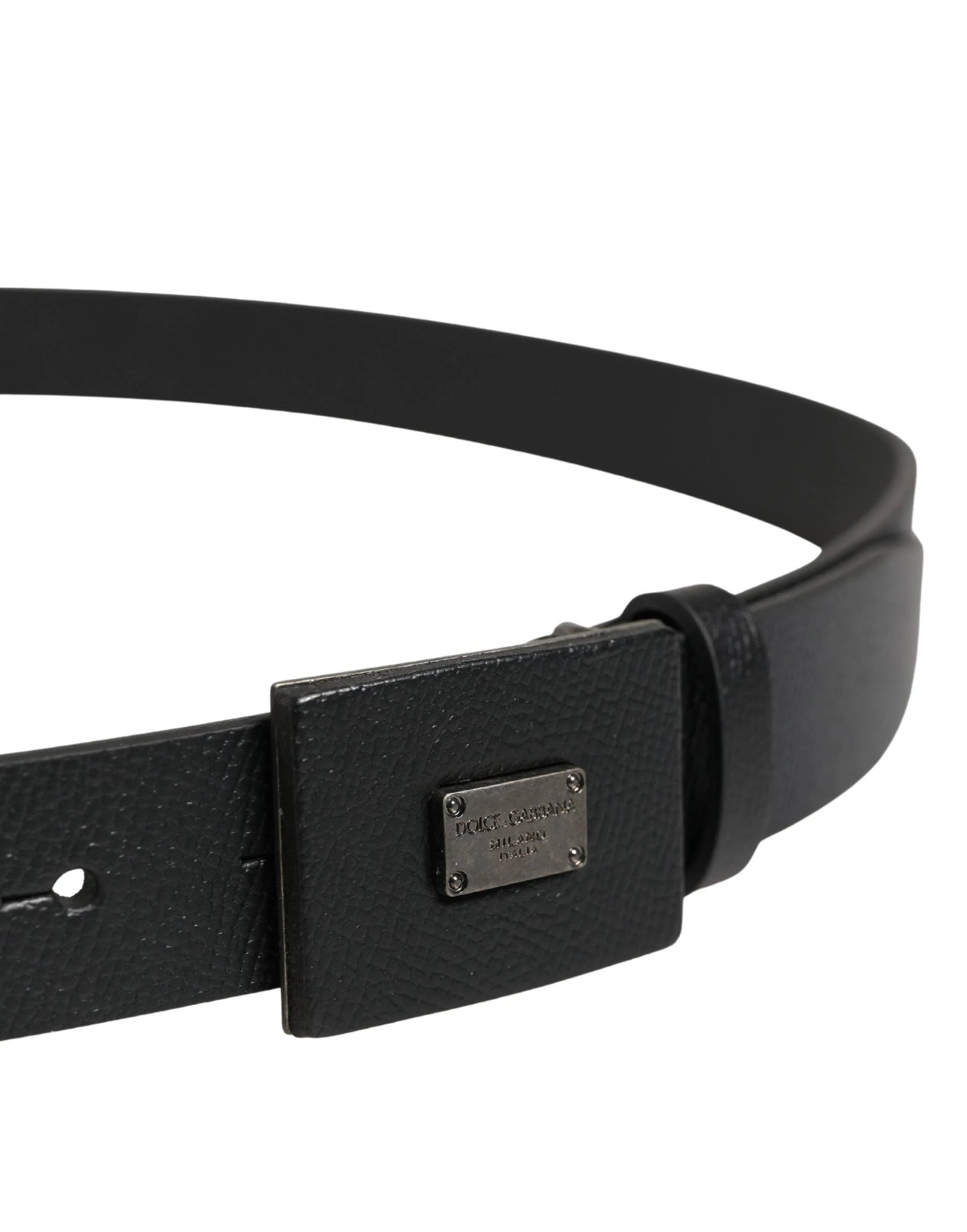 Dolce & Gabbana Men Black Calfskin Leather Square Buckle Belt by Dolce & Gabbana