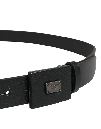 Dolce & Gabbana Men Black Calfskin Leather Square Buckle Belt by Dolce & Gabbana