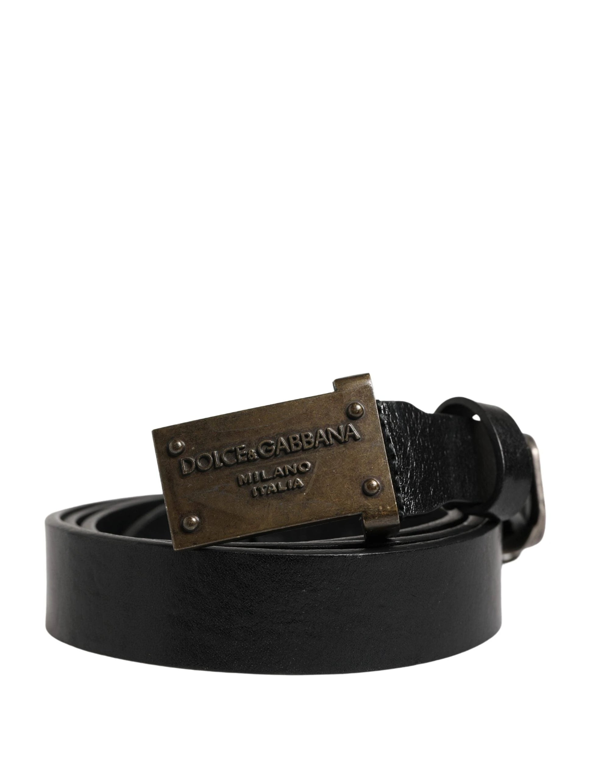Dolce & Gabbana Men Black Classic Leather Logo Buckle Belt by Dolce & Gabbana