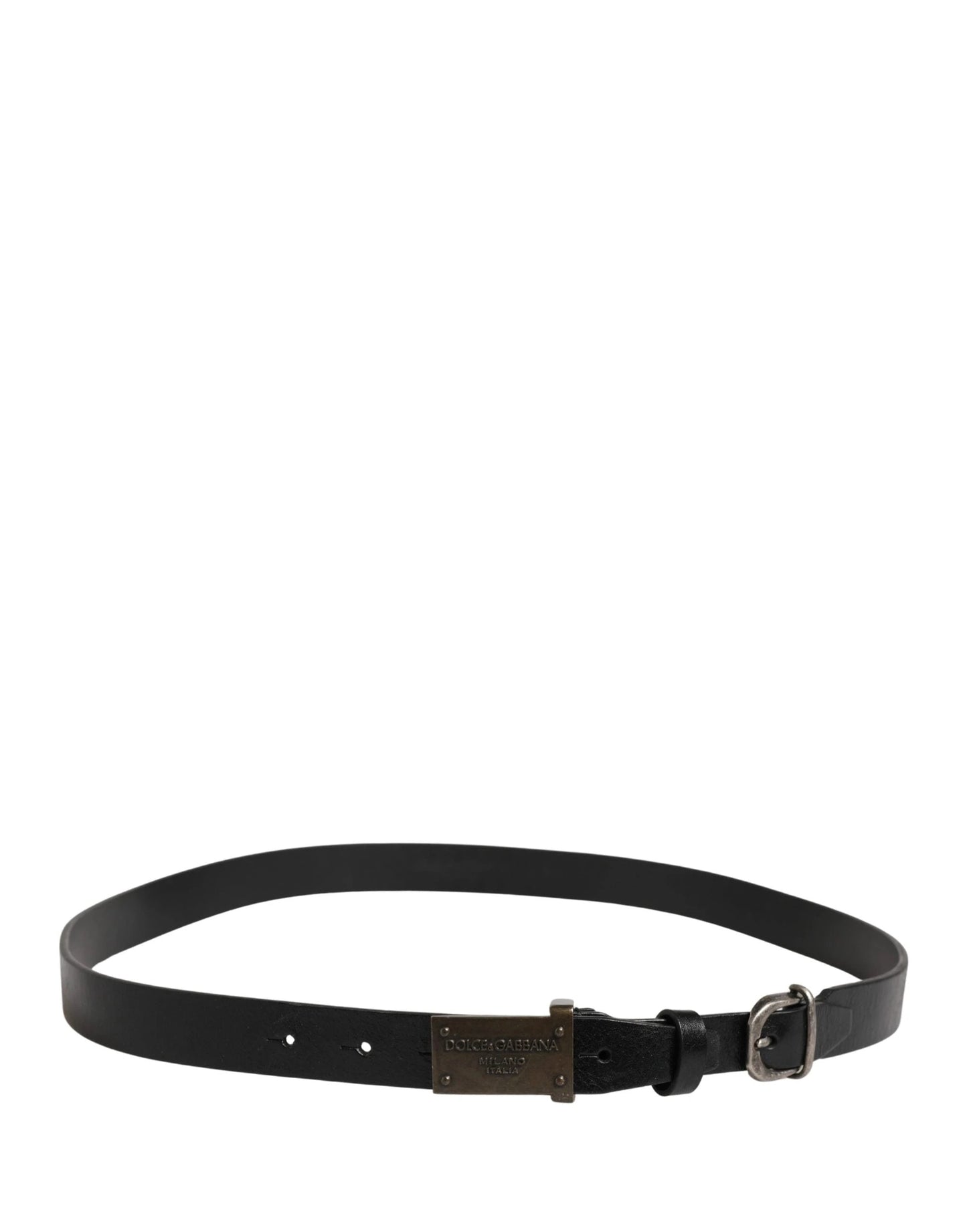 Dolce & Gabbana Men Black Classic Leather Logo Buckle Belt by Dolce & Gabbana