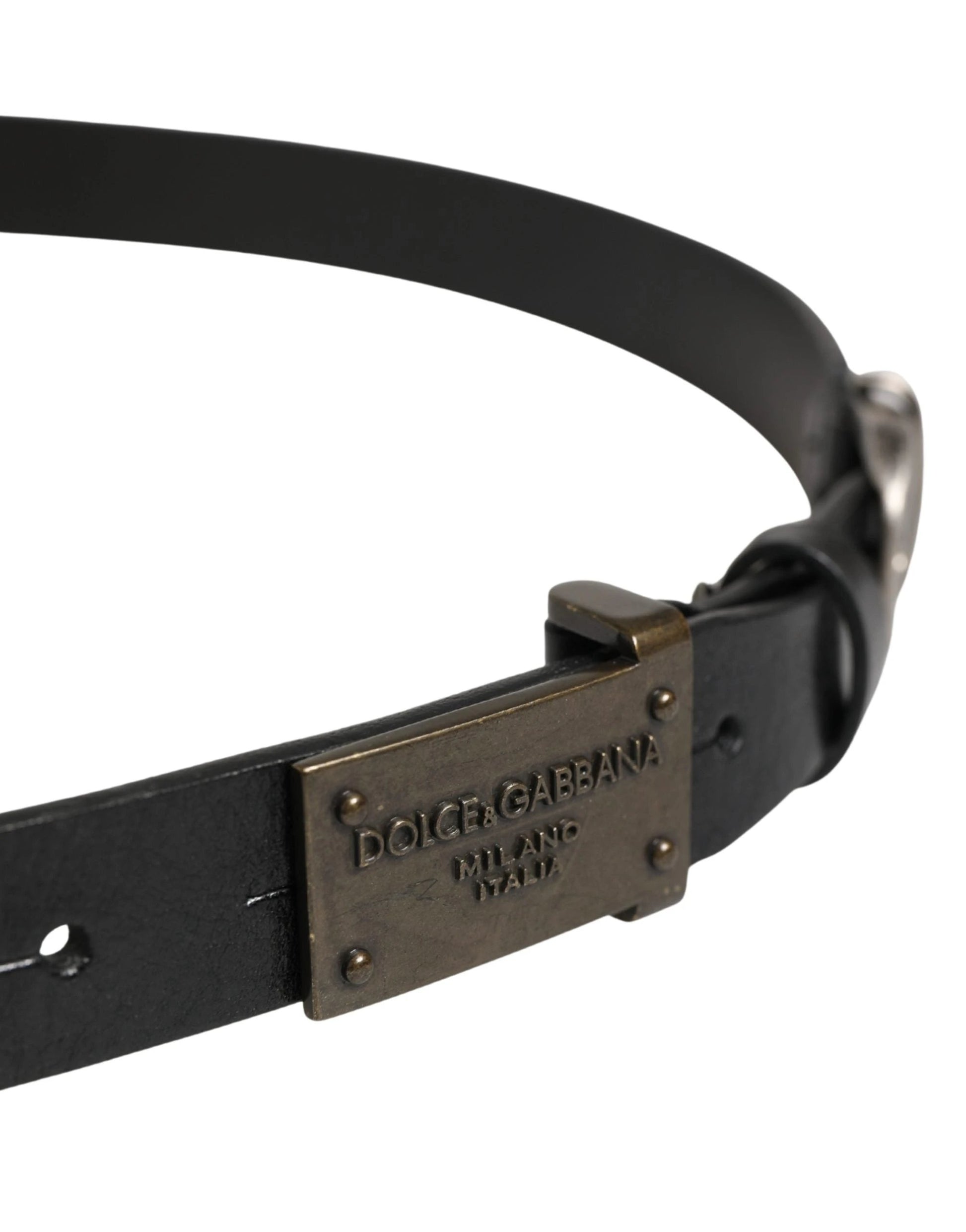 Dolce & Gabbana Men Black Classic Leather Logo Buckle Belt by Dolce & Gabbana