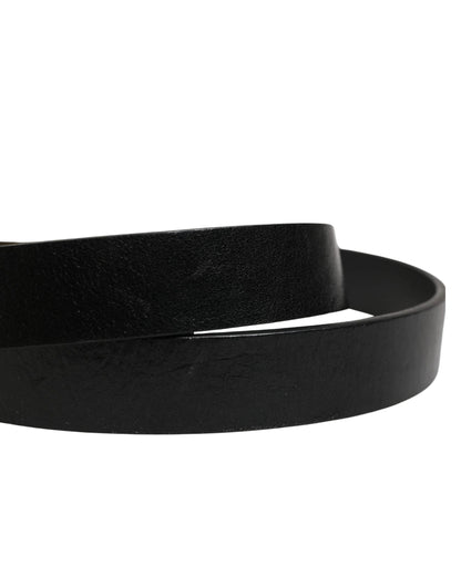 Dolce & Gabbana Men Black Classic Leather Logo Buckle Belt by Dolce & Gabbana